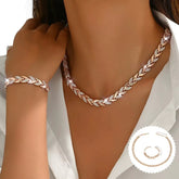 2PCS Glass Leaf Necklace Set Elegant Rhinestone Chain Necklace Bracelet For Women Fashion Luxury Jewelry Set