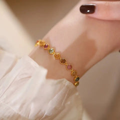 Womens Luxury Niche Delicate Multicolored Tourmaline Bracelet