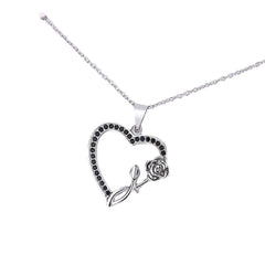 Black And White Full-diamond Heart Pendant With A Diamond-encrusted Heart Necklace Set