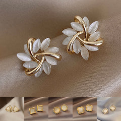 Cat's Eye Flower Earrings High Sense Opal Square Triangle Geometry Earrings