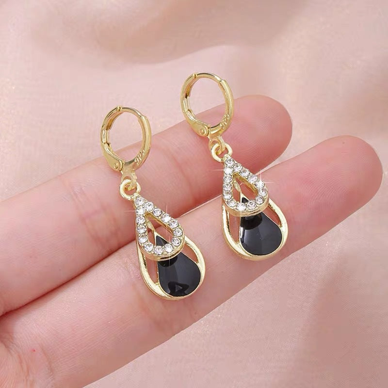 Light Luxury High-end Diamond-inlaid Drop Hollow Double-layer Earrings