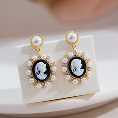 High-End Retro Baroque Relief Portrait Earrings